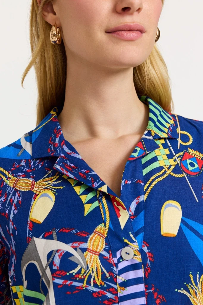 Sloane Linen Nautical Flags 3/4 Sleeve Dress - Image 3