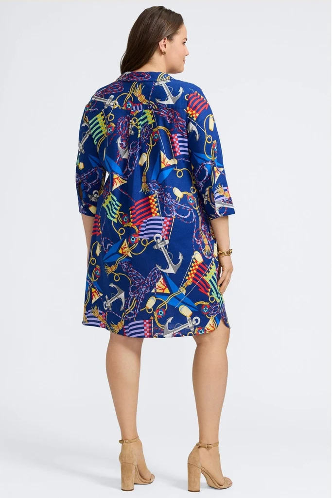 Sloane Plus Linen Nautical Flags 3/4 Sleeve Dress - Image 5