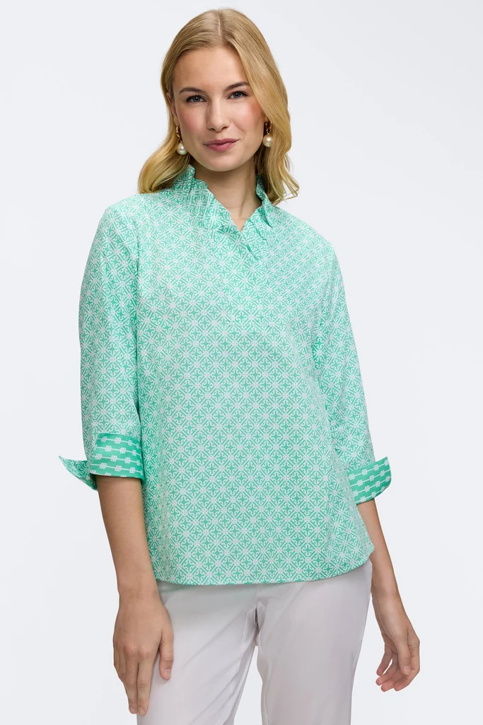 Tammy Geo Lattice 3/4 Sleeve Popover Shirt - Image 4