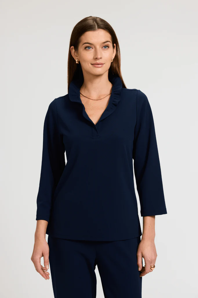 Tammy Knit Crepe 3/4 Sleeve Popover Shirt - Image 10