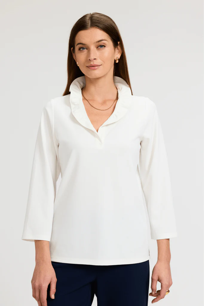 Tammy Knit Crepe 3/4 Sleeve Popover Shirt - Image 3