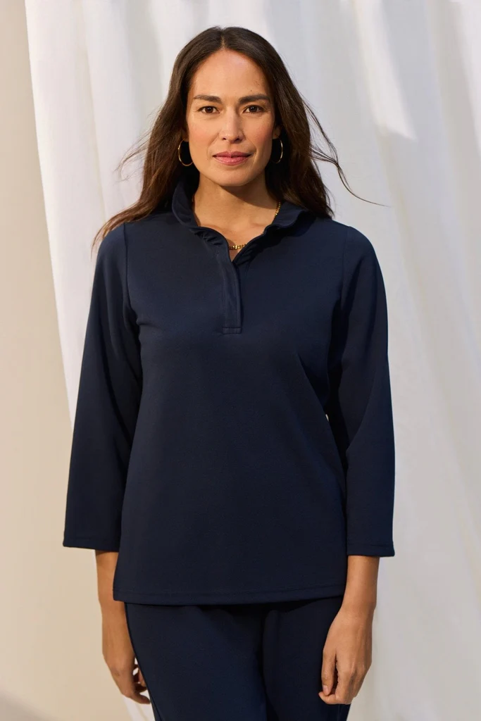 Tammy Knit Crepe 3/4 Sleeve Popover Shirt - Image 7