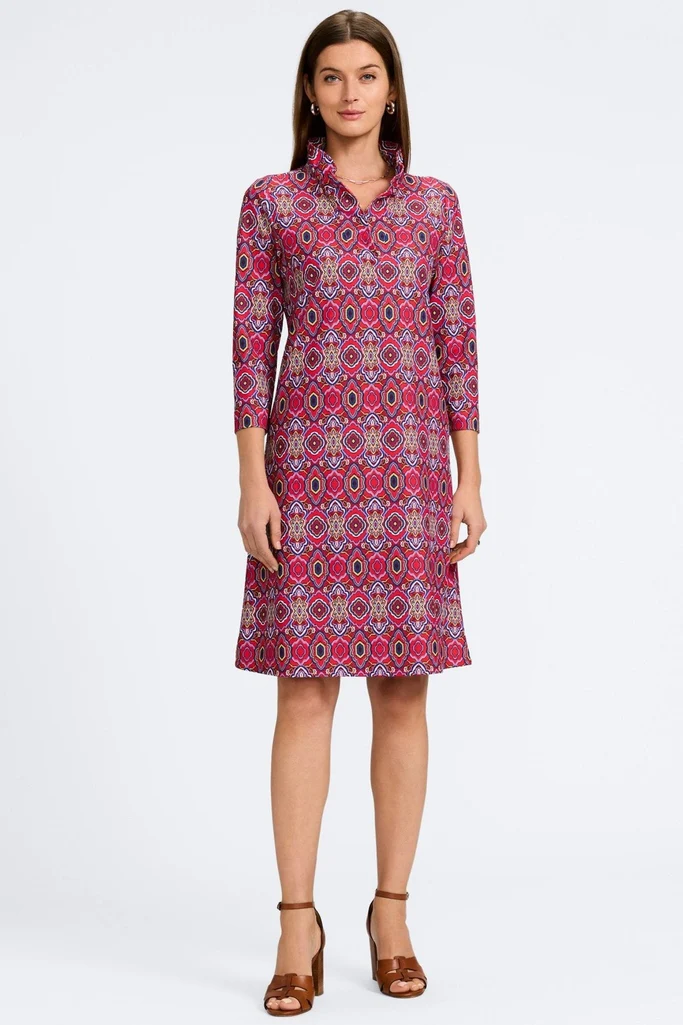 Tammy Geometric Tile Knit Crepe 3/4 Sleeve Dress - Image 3