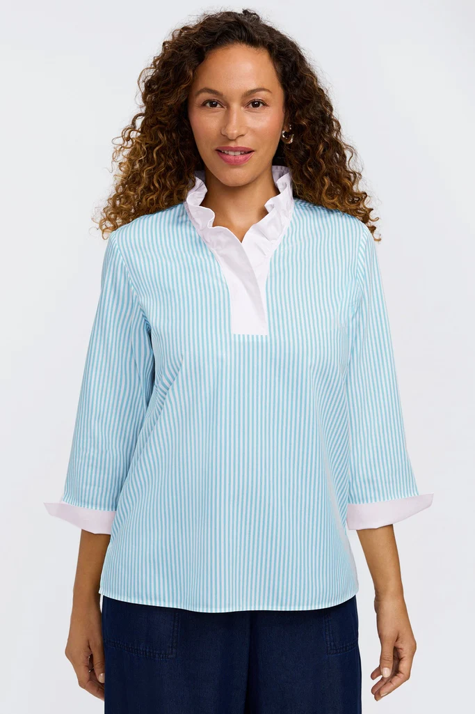 Tammy No Iron Pinpoint Striped 3/4 Sleeve Popover Shirt - Image 11