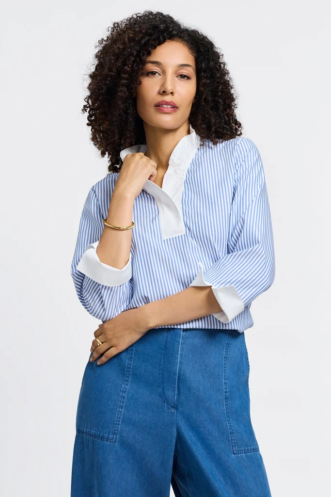 Tammy No Iron Pinpoint Striped 3/4 Sleeve Popover Shirt - Image 2