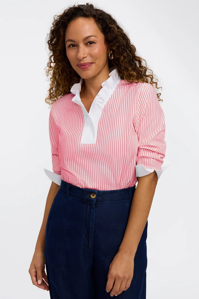 Tammy No Iron Pinpoint Striped 3/4 Sleeve Popover Shirt - Image 20