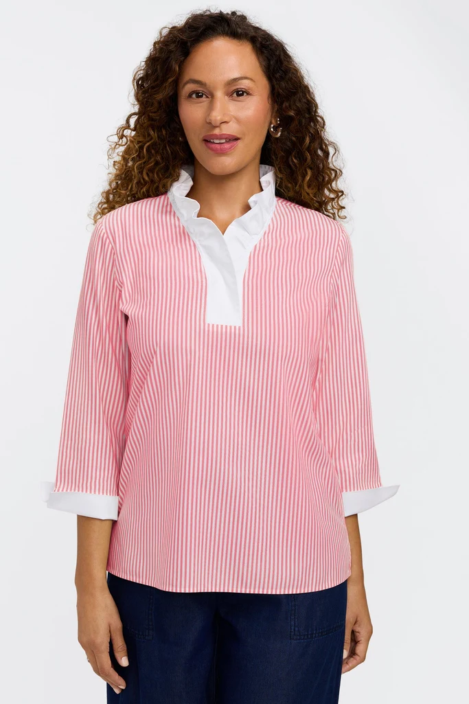 Tammy No Iron Pinpoint Striped 3/4 Sleeve Popover Shirt - Image 21