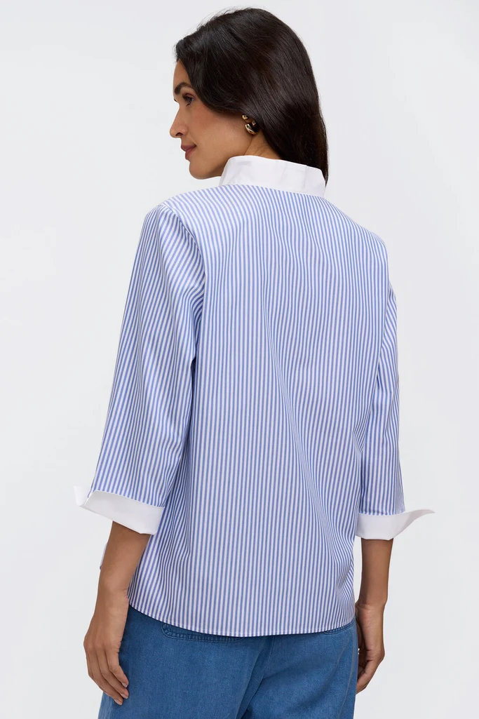 Tammy No Iron Pinpoint Striped 3/4 Sleeve Popover Shirt - Image 5