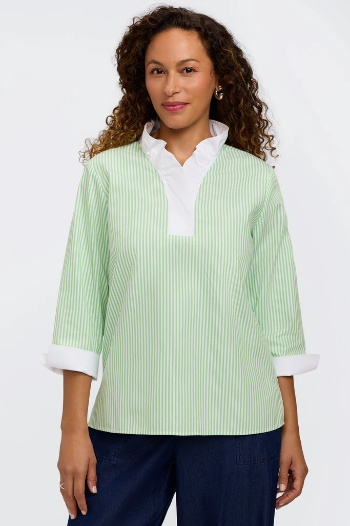 Tammy No Iron Pinpoint Striped 3/4 Sleeve Popover Shirt - Image 6