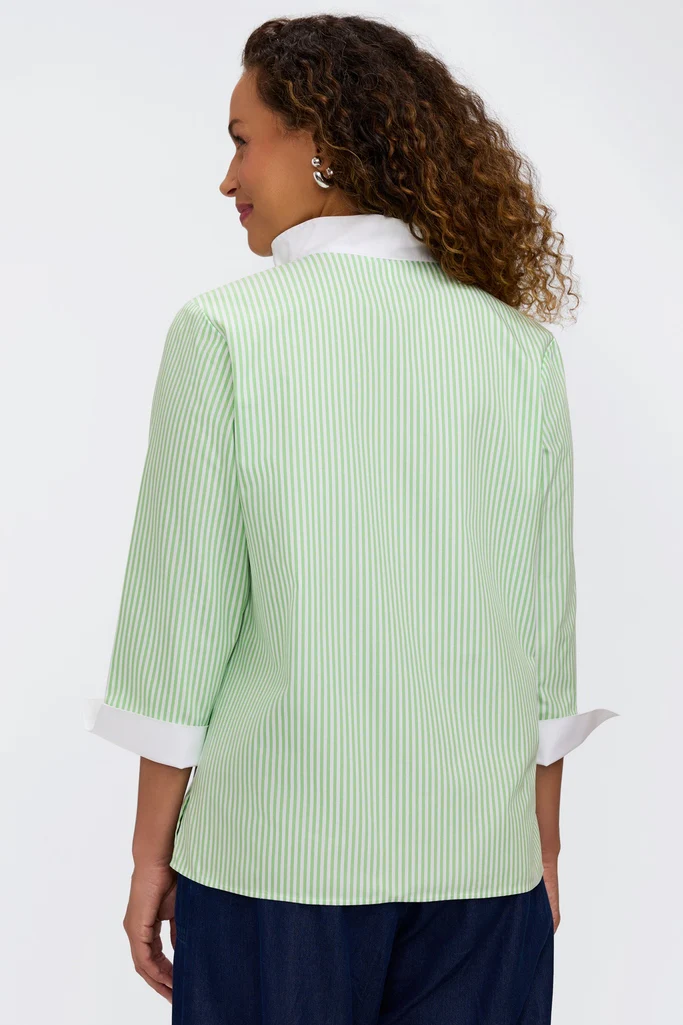 Tammy No Iron Pinpoint Striped 3/4 Sleeve Popover Shirt - Image 9