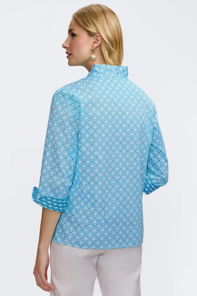 Tammy Petite Geo Lattice 3/4 Sleeve Popover Shirt - Image 3