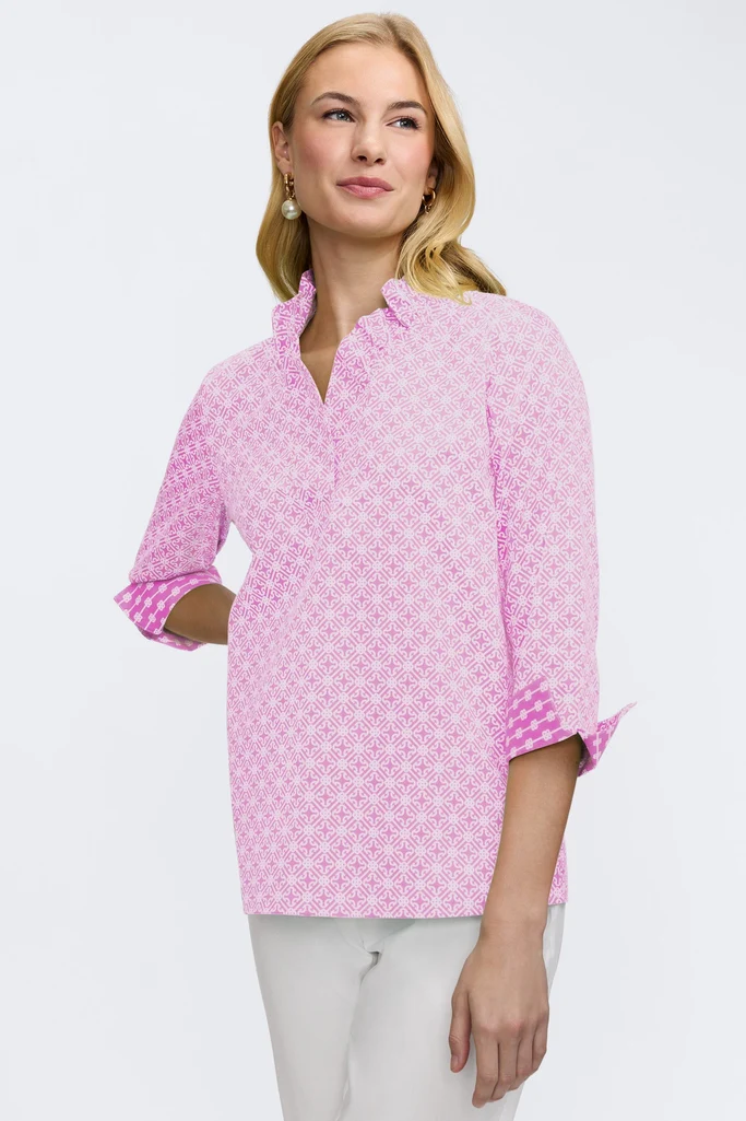 Tammy Petite Geo Lattice 3/4 Sleeve Popover Shirt - Image 4