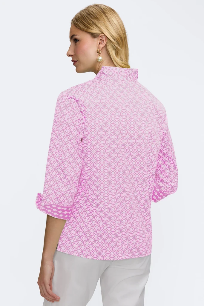 Tammy Petite Geo Lattice 3/4 Sleeve Popover Shirt - Image 6