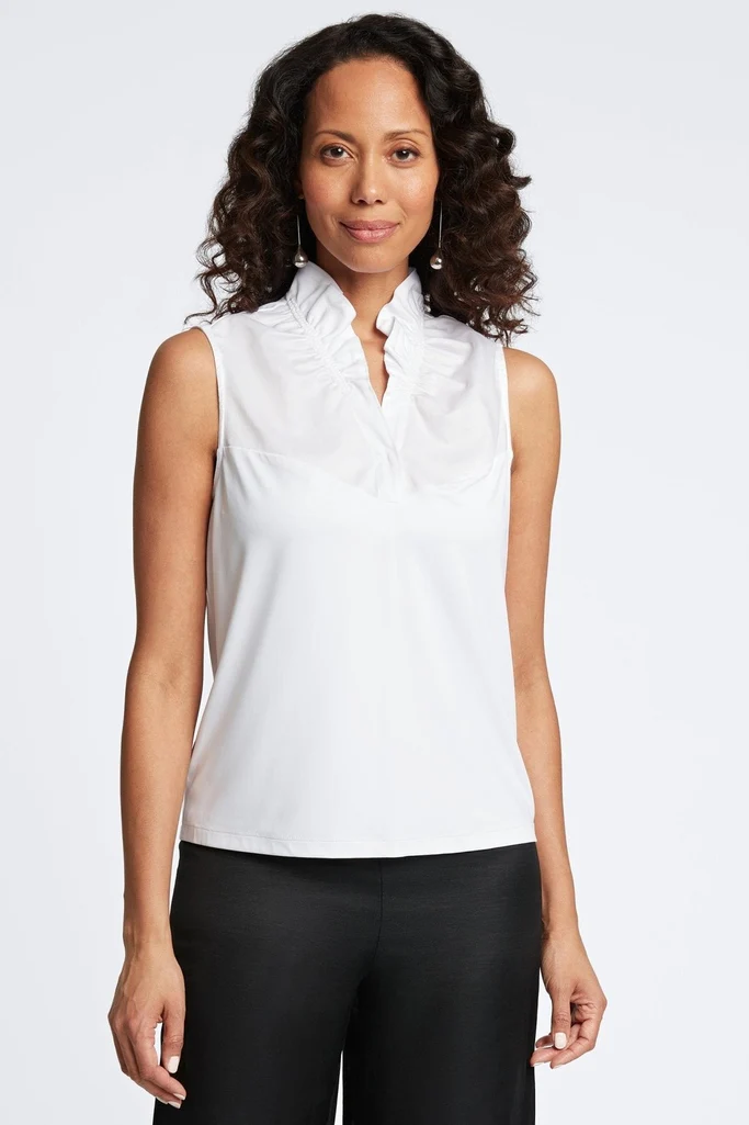Tammy Knit-Woven Ruffle Collar Sleeveless Layering Tank - Image 4