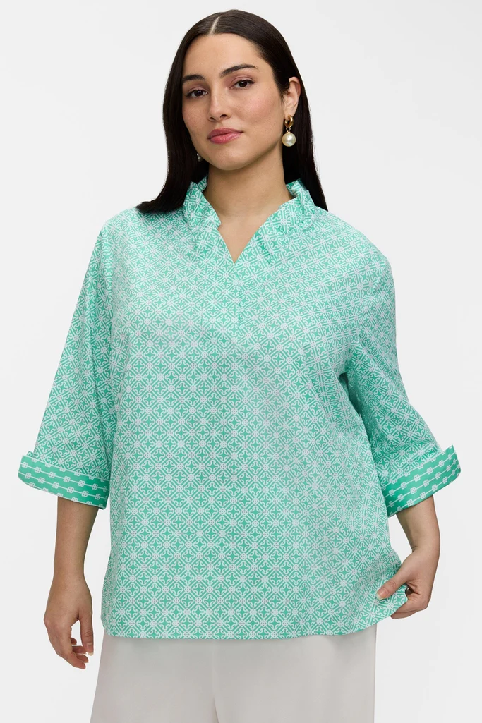 Tammy Plus Geo Lattice 3/4 Sleeve Popover Shirt