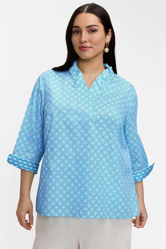 Tammy Plus Geo Lattice 3/4 Sleeve Popover Shirt - Image 4