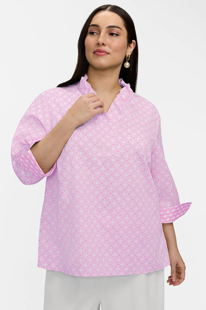 Tammy Plus Geo Lattice 3/4 Sleeve Popover Shirt - Image 7