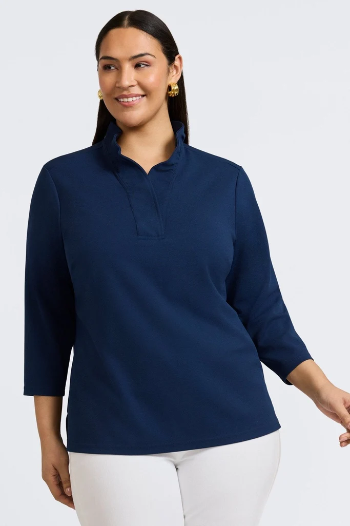 Tammy Plus Knit Crepe 3/4 Sleeve Popover Shirt - Image 5