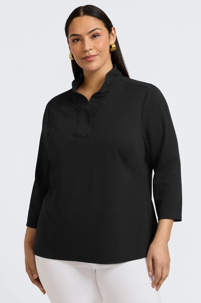 Tammy Plus Knit Crepe 3/4 Sleeve Popover Shirt - Image 8