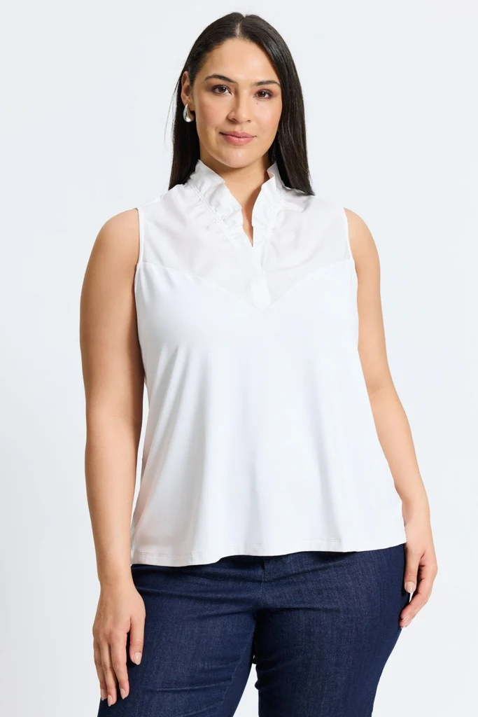 Tammy Plus Knit-Woven Ruffle Collar Sleeveless Layering Tank - Image 4