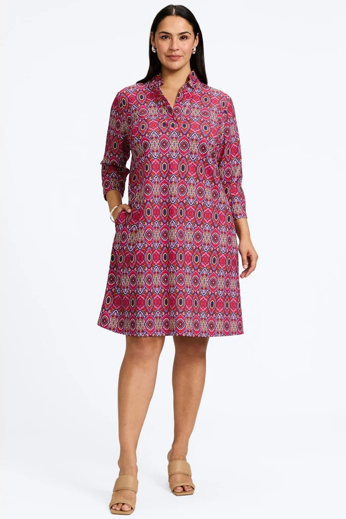 Tammy Plus Geometric Tile Knit Crepe 3/4 Sleeve Dress - Image 3