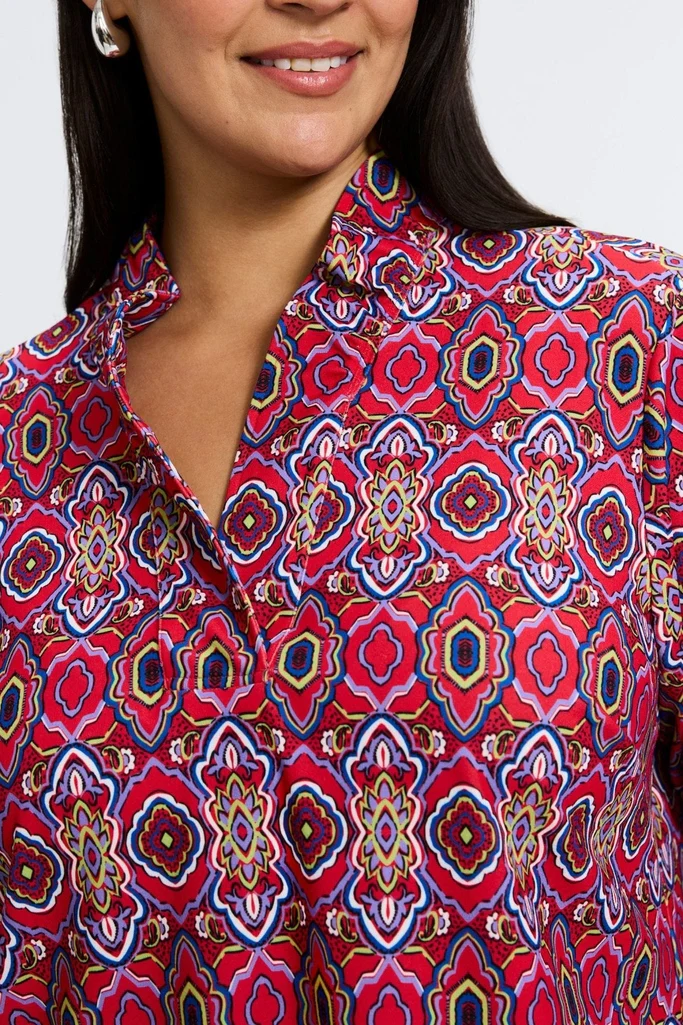 Tammy Plus Geometric Tile Knit Crepe 3/4 Sleeve Dress - Image 4