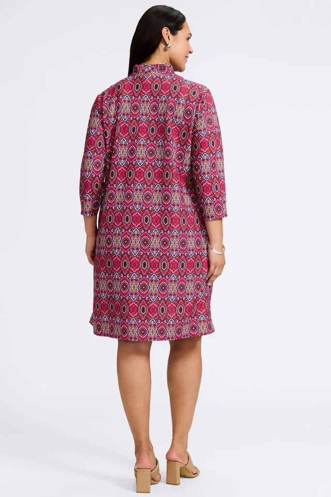 Tammy Plus Geometric Tile Knit Crepe 3/4 Sleeve Dress - Image 5