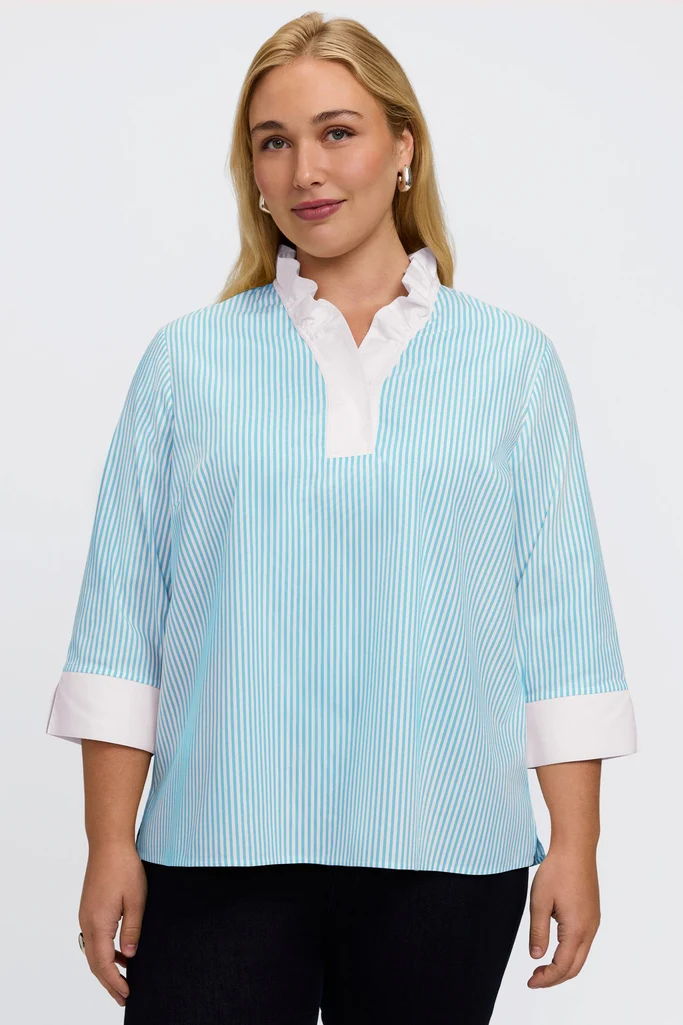 Tammy Plus No Iron Pinpoint Striped 3/4 Sleeve Popover Shirt - Image 10