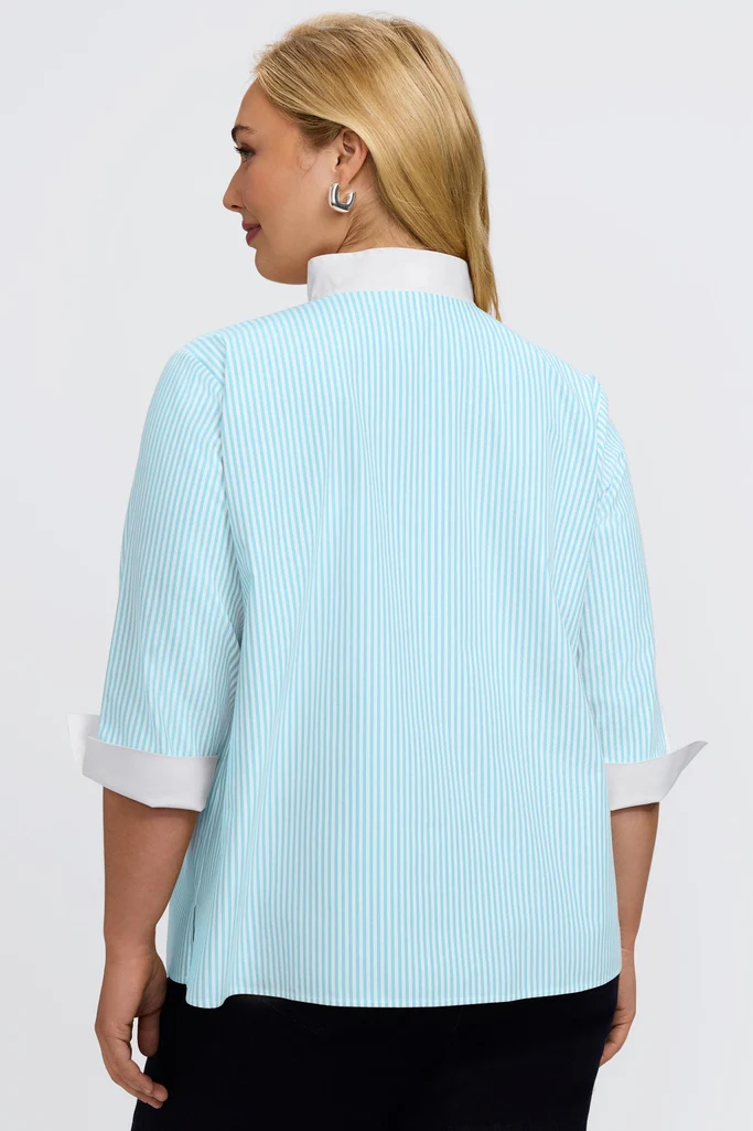 Tammy Plus No Iron Pinpoint Striped 3/4 Sleeve Popover Shirt - Image 13