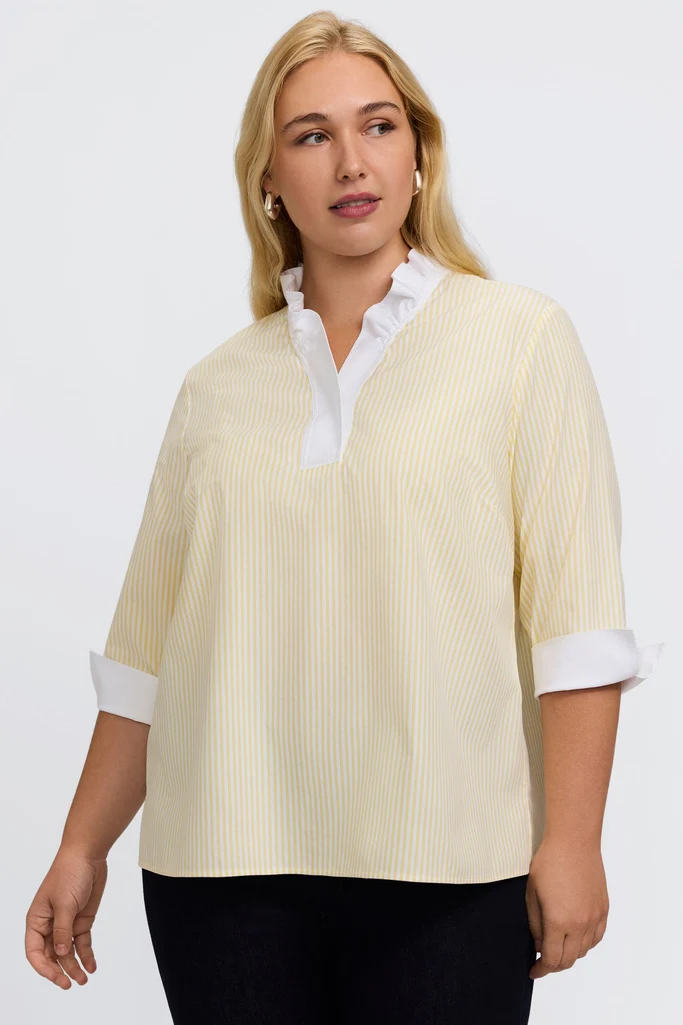 Tammy Plus No Iron Pinpoint Striped 3/4 Sleeve Popover Shirt - Image 14