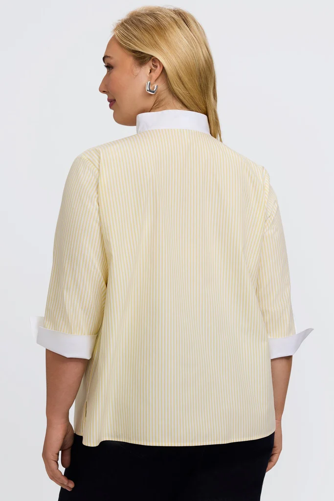 Tammy Plus No Iron Pinpoint Striped 3/4 Sleeve Popover Shirt - Image 17