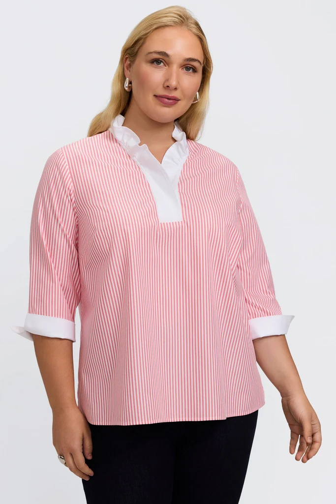 Tammy Plus No Iron Pinpoint Striped 3/4 Sleeve Popover Shirt - Image 18