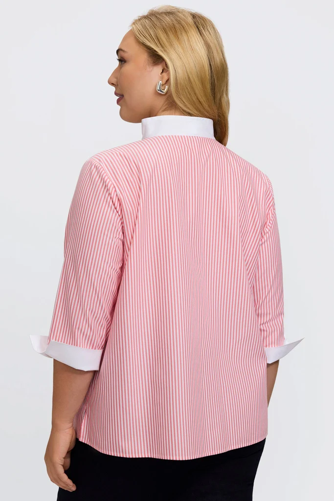 Tammy Plus No Iron Pinpoint Striped 3/4 Sleeve Popover Shirt - Image 21