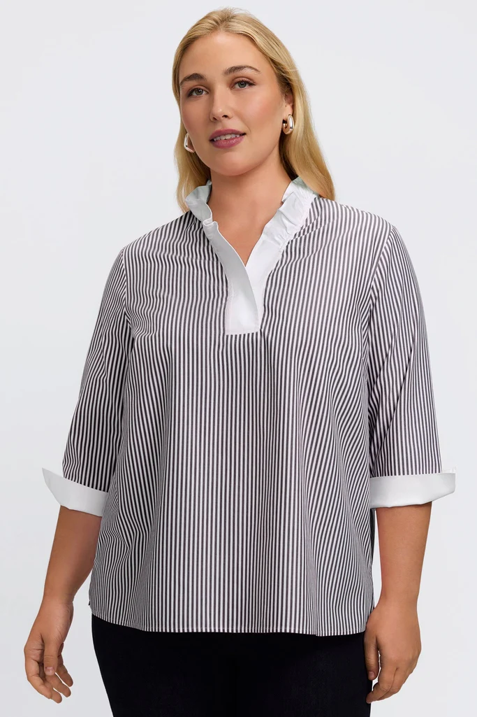 Tammy Plus No Iron Pinpoint Striped 3/4 Sleeve Popover Shirt - Image 22