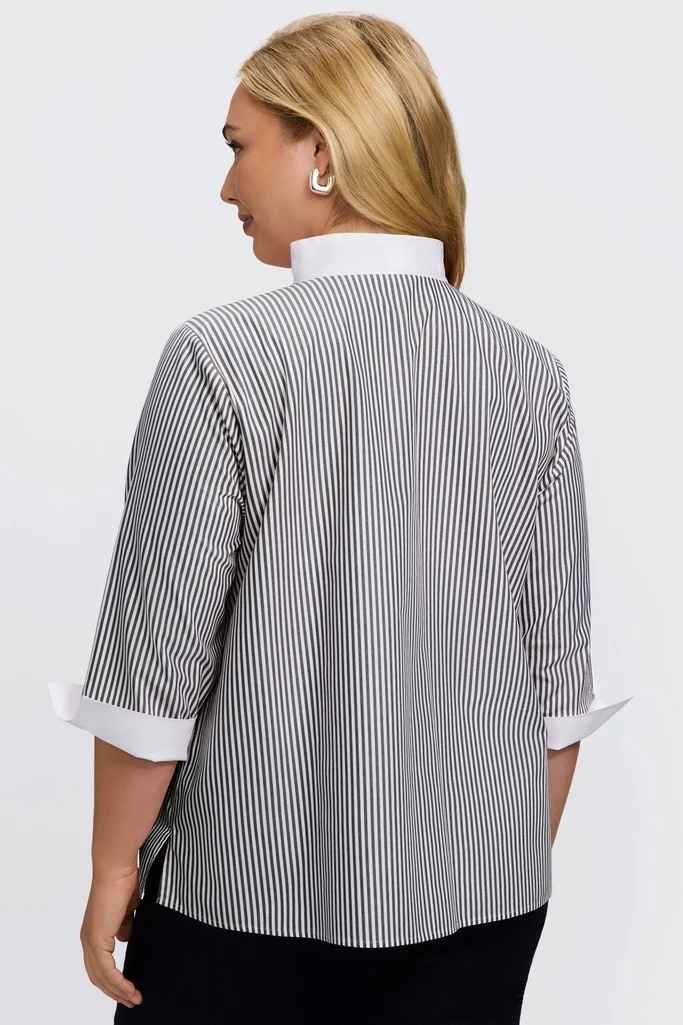 Tammy Plus No Iron Pinpoint Striped 3/4 Sleeve Popover Shirt - Image 25