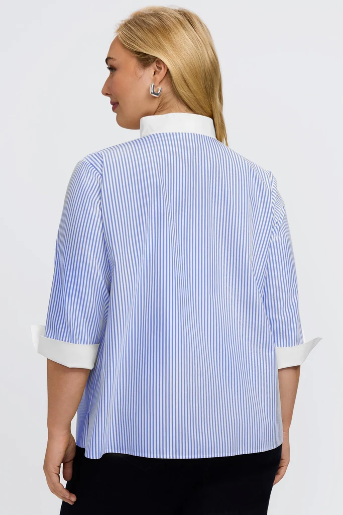Tammy Plus No Iron Pinpoint Striped 3/4 Sleeve Popover Shirt - Image 5