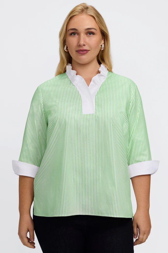 Tammy Plus No Iron Pinpoint Striped 3/4 Sleeve Popover Shirt - Image 6