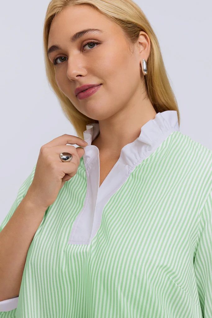 Tammy Plus No Iron Pinpoint Striped 3/4 Sleeve Popover Shirt - Image 7