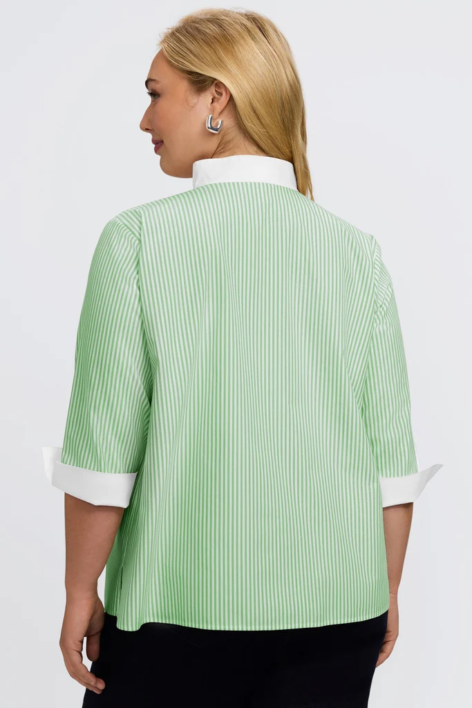 Tammy Plus No Iron Pinpoint Striped 3/4 Sleeve Popover Shirt - Image 9