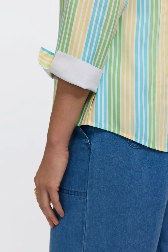 Taylor No Iron Pinpoint Ombre Stripe 3/4 Sleeve Shirt - Image 4