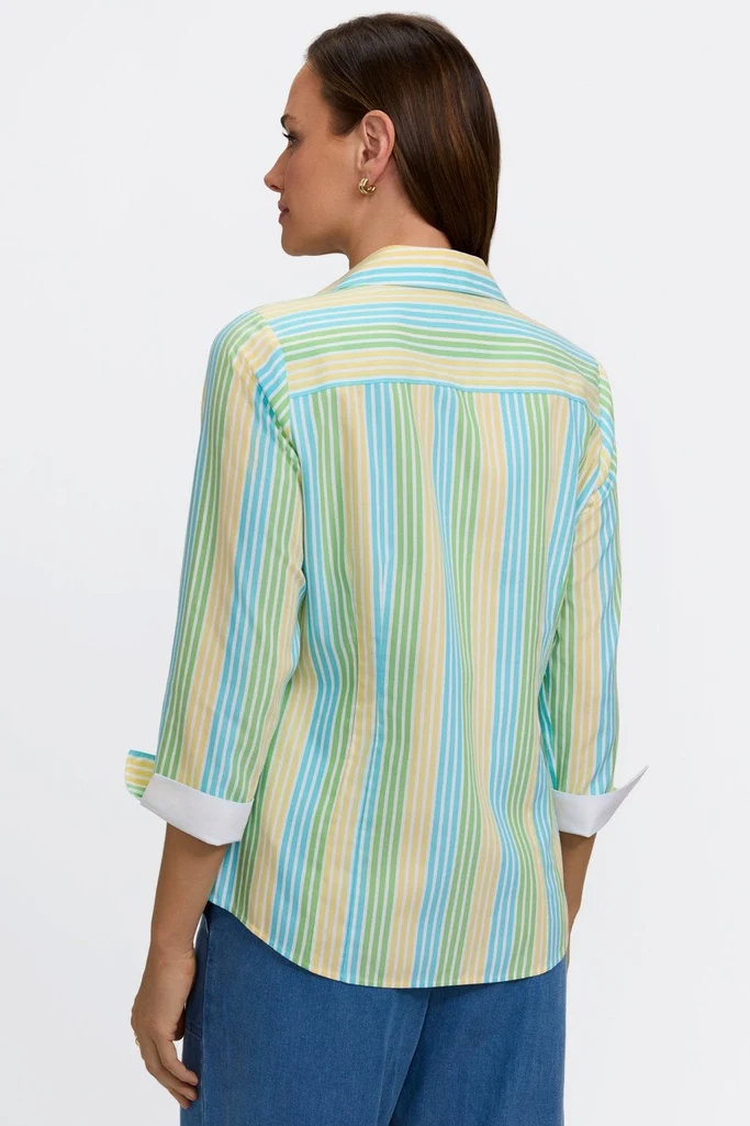 Taylor No Iron Pinpoint Ombre Stripe 3/4 Sleeve Shirt - Image 5