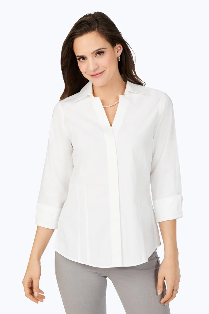 Taylor Petite No Iron Pinpoint 3/4 Sleeve Shirt - Image 17