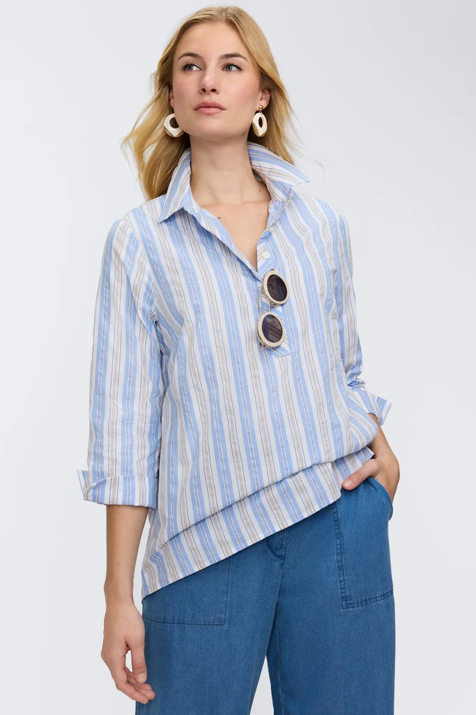 Therese Multi Seersucker 3/4 Sleeve Popover Shirt - Image 3