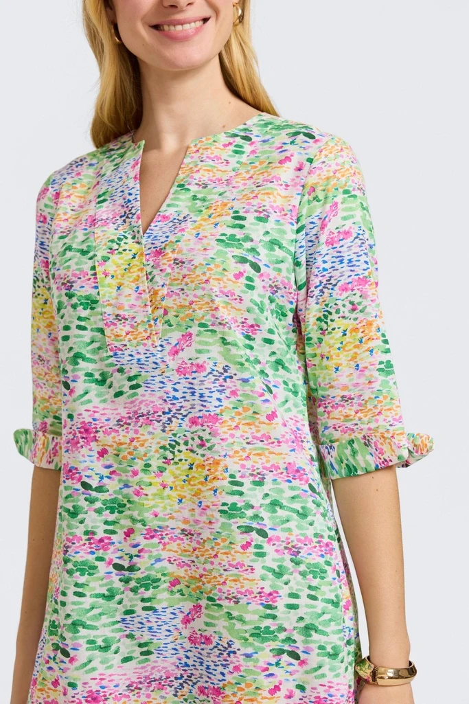 Vena Linen Impressionist Floral 3/4 Sleeve Dress - Image 5