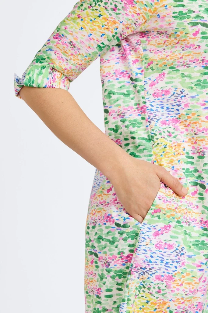 Vena Linen Impressionist Floral 3/4 Sleeve Dress - Image 6