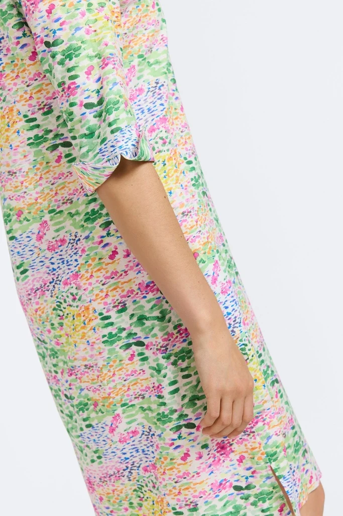 Vena Linen Impressionist Floral 3/4 Sleeve Dress - Image 7