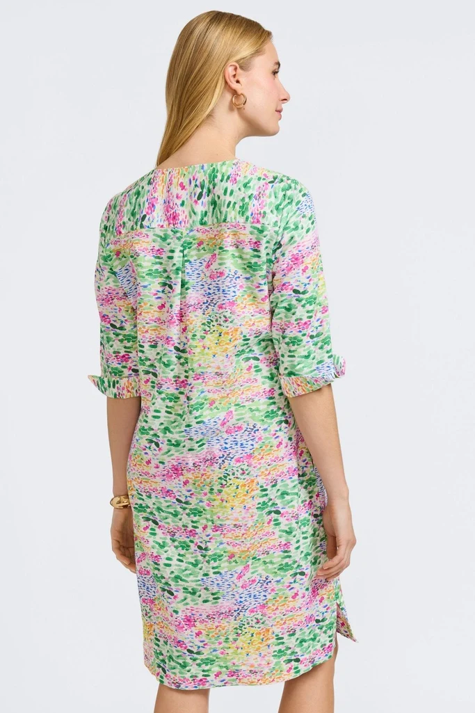 Vena Linen Impressionist Floral 3/4 Sleeve Dress - Image 8