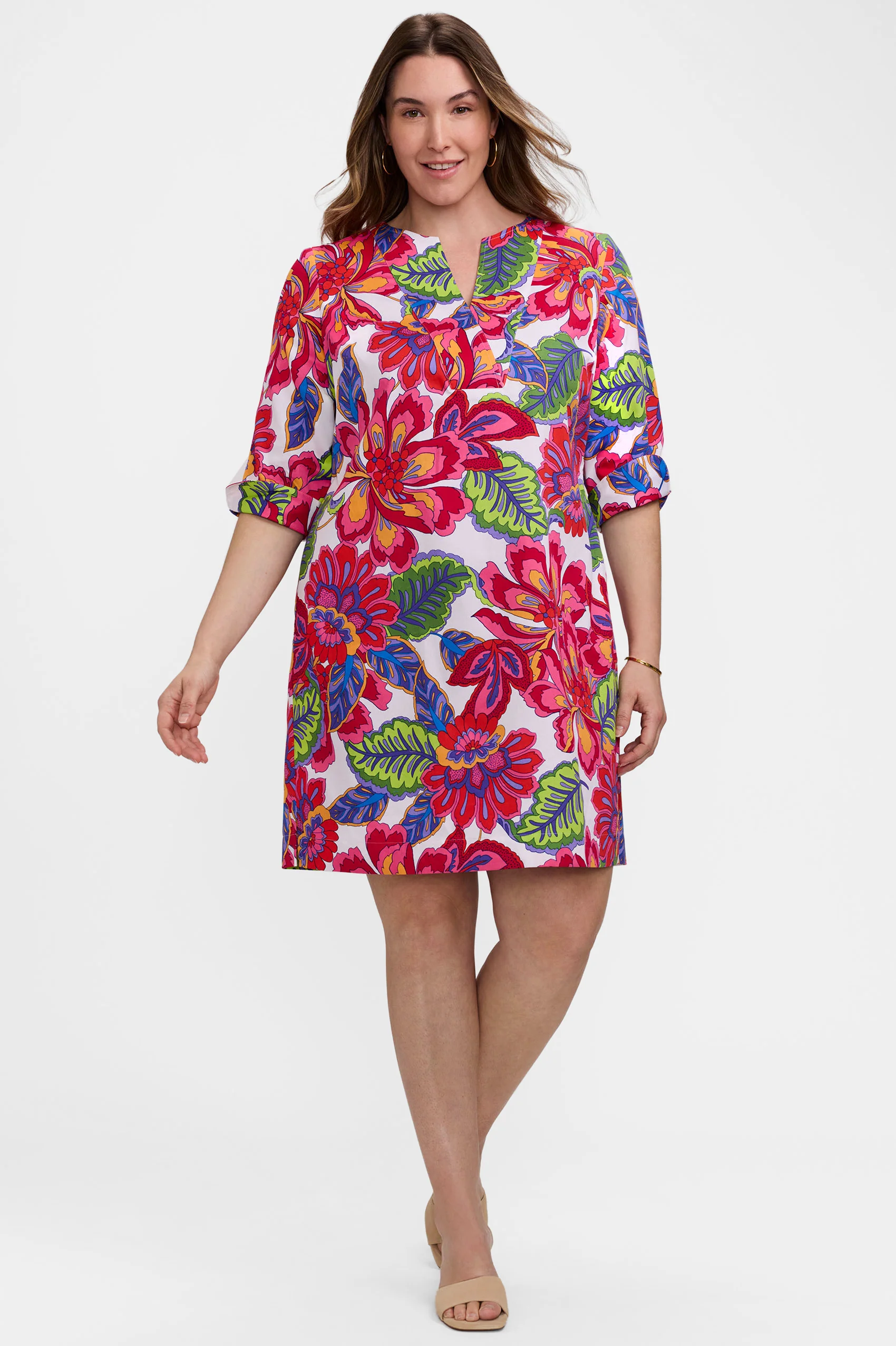 Vena Plus Paradise Blooms 3/4 Sleeve Dress