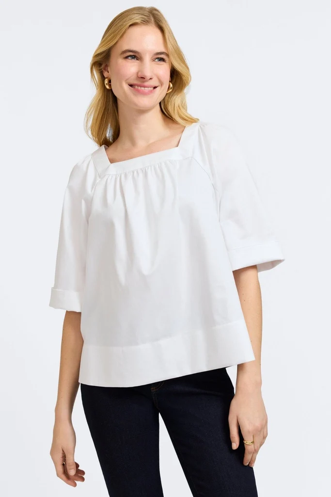 Violet Stretch Matte Sateen Elbow Sleeve Popover Shirt - Image 10