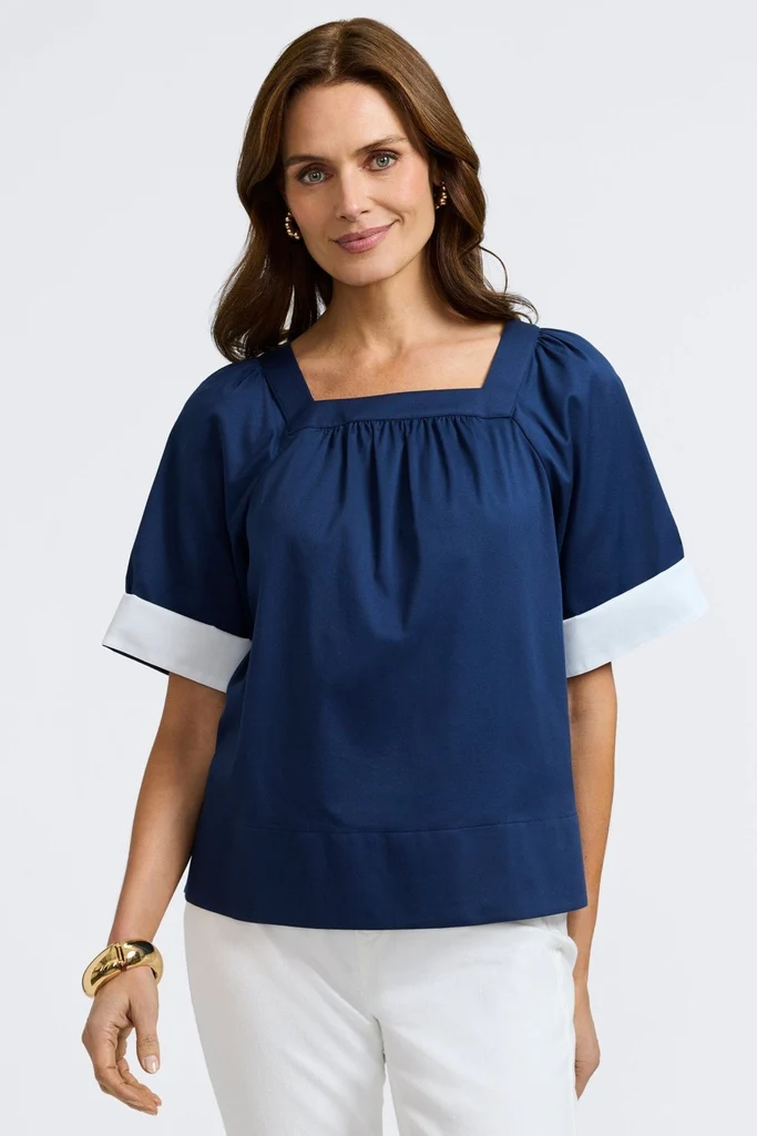 Violet Stretch Matte Sateen Elbow Sleeve Popover Shirt - Image 3